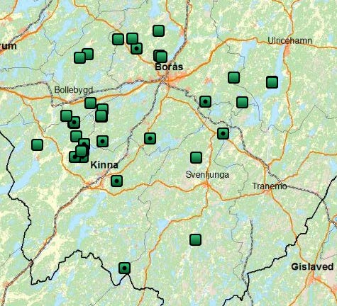 Inom området för licensjakt (Marks, Bollebygds, Borås och del av Ulricehamns kommuner)