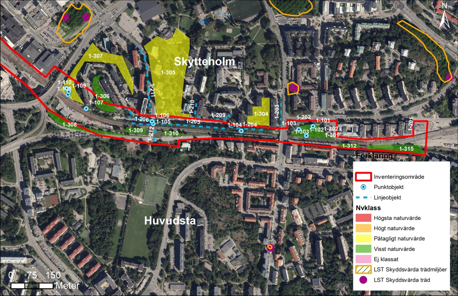 5.1 Solna stad Figur 3: Inventerade objekt i Solna. Skytteholm Stadsdelen Skytteholm växte fram på 1950- och 60- talen 5 och omgärdas av trafikleder och järnväg.