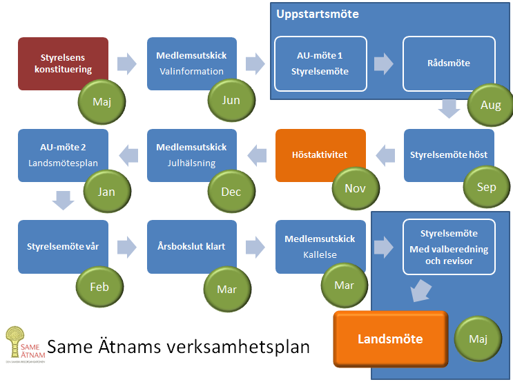 4 Övergripande verksamhetsplan RSÄ:s styrelses verksamhetsår 2015 kan indelas i 12 huvudaktiviteter efter styrelsens konstituering, se bild nedan.