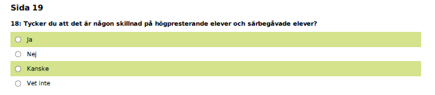 Fråga 20 handlar om särbegåvades ålder. Ref: Mönks & Ypenburg, 2009.