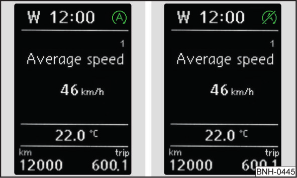 Funktionsvillkor för systemet Bild 100 MAXI DOT-display: Motorn är automatiskt frånslagen/automatisk frånslagning av motorn är inte möjligt Om fordonet till exempel står utomhus länge vid
