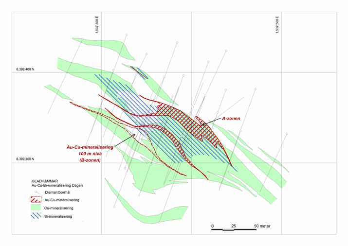 al för betydande guldhalter. Zonen ligger parallellt med och strax under den tidigare indikerade mineraltillgången. Den nya zonen är öppen mot djupet.