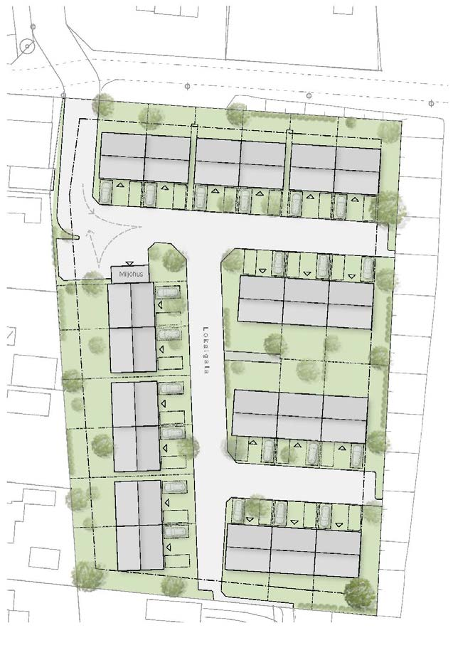 PLANFÖRSLAG BEBYGGELSESTRUKTUR Planförslaget innebär en större flexibilitet i valet att enfamiljsbostadshus. Planen möjliggör friliggande-, par-, rad- och kedjehus.