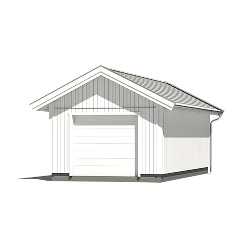 SIDOBYGGNAD Garage #01 Garage oisolerat med sadeltak 27 grader. Byggnadsarea 37,4 kvm, utvändigt mått 8,77 x 4,27 m.