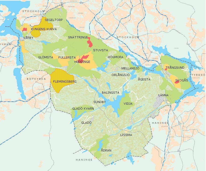 ZONINDELNING AV HUDDINGE Huddinge rymmer både stadsbygd och landsbygd inom kommungränsen.