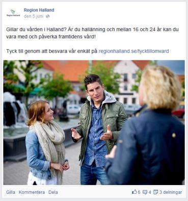 nämndens förvaltning. Information om uppdraget och länkning till enkäten har också funnits på den informationssida som skapats för uppdraget samt på Region Hallands Facebooksida. 7.3.