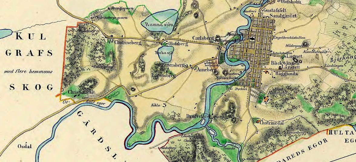 9(66) Figur 11. Borås år 1855. Stora områden med ängsmarker och hedar bredde ut sig på det sandiga isälvamaterialet runt Borås. Figur 12. Ekonomisk karta från 1961.