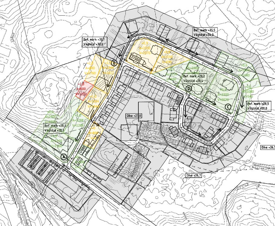 5 De delområden där markundersökning utförts och som enligt beräkningar och bedömning av kartunderlag har en positiv höjdskillnad samt deras föroreningssituation illustreras i figur 6-5.