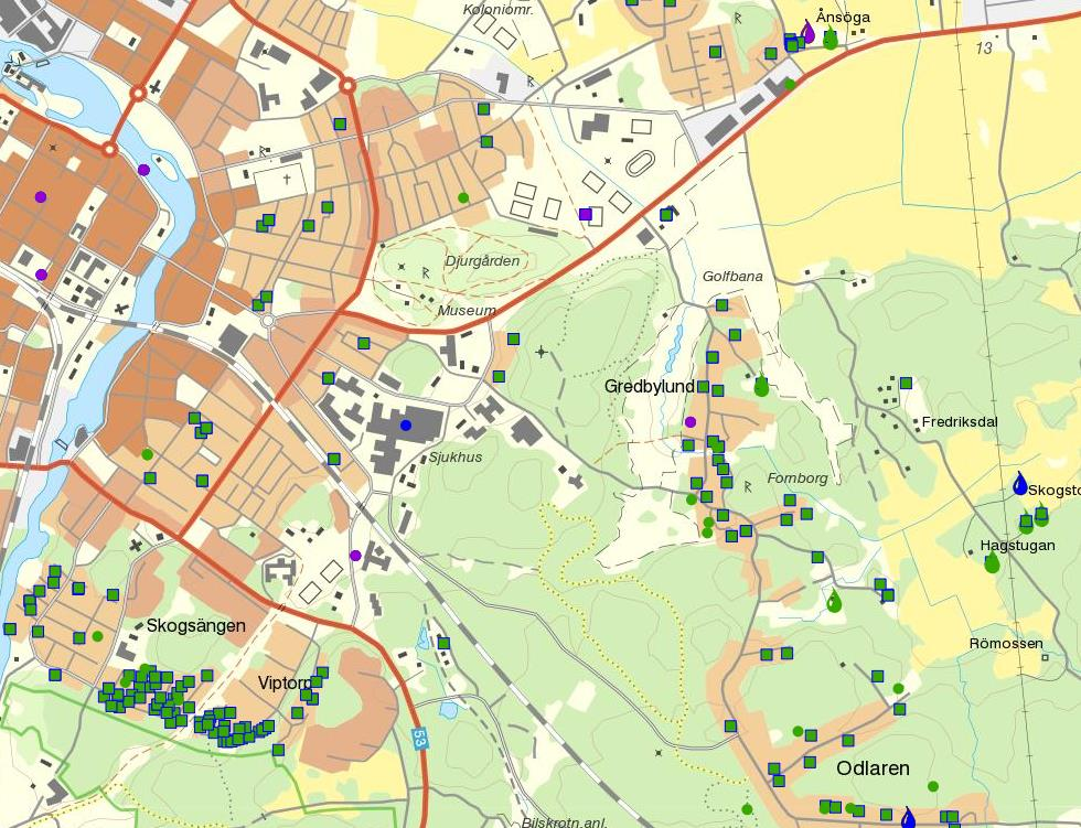 8 3.3 Geologi och hydrologi Enligt den geotekniska undersökningen som redovisas i Trumtorp PM Geoteknik (Ramböll Sverige AB, 2014-08-27) är variationerna stora i området både avseende topografin och