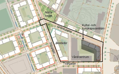 Planförslag och konsekvenser Förslaget innebär att fastigheten Forellen 2 kompletteras med ett kultur- och kunskapscenter. Väster om befintlig vårdbyggnad möjliggörs för bostäder.