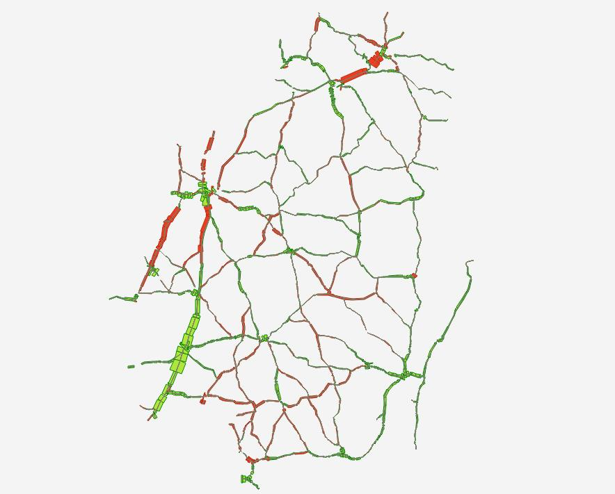Lb Bilderna nedan visar lb i modellen (@lbu+@lbs) minus mätt lb (ul2+ul3). Rött=underskattning. Grönt=överskattning. Bara huvudvägnätet visas. Till skillnad från personbil är E4 delvis överskattad.