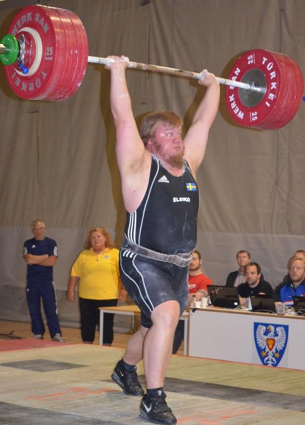 Skara AK 70 94 164 203,64 Nationstävling: 4:e plats, 1 deltagare, 204 Sinclair Herrar klass +105 kg Ryck Stöt Totalt 1 Ragnar Öhman, Athletic KK 140 192 332 Nationstävling: 5:e plats, 1 deltagare, 12