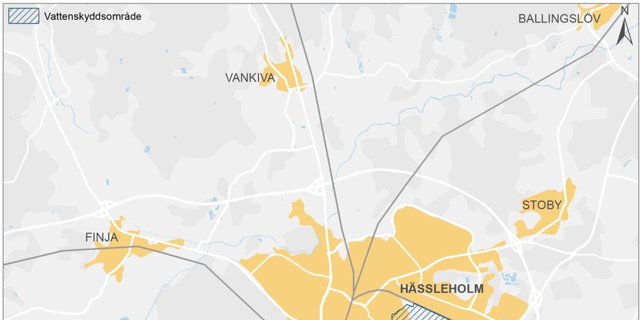 6.7.3. Fokusområde Resurser tillgängliga för människan Delområdena för stationerna i Hässleholm omfattar flera grundvattenförekomster och vattenskyddsområden (samtliga grundvatten).