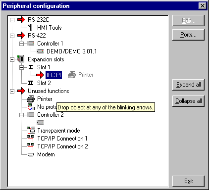 Settings in the programming tool 5. Drag Printer from Unused functions and drop it on IFC PI.