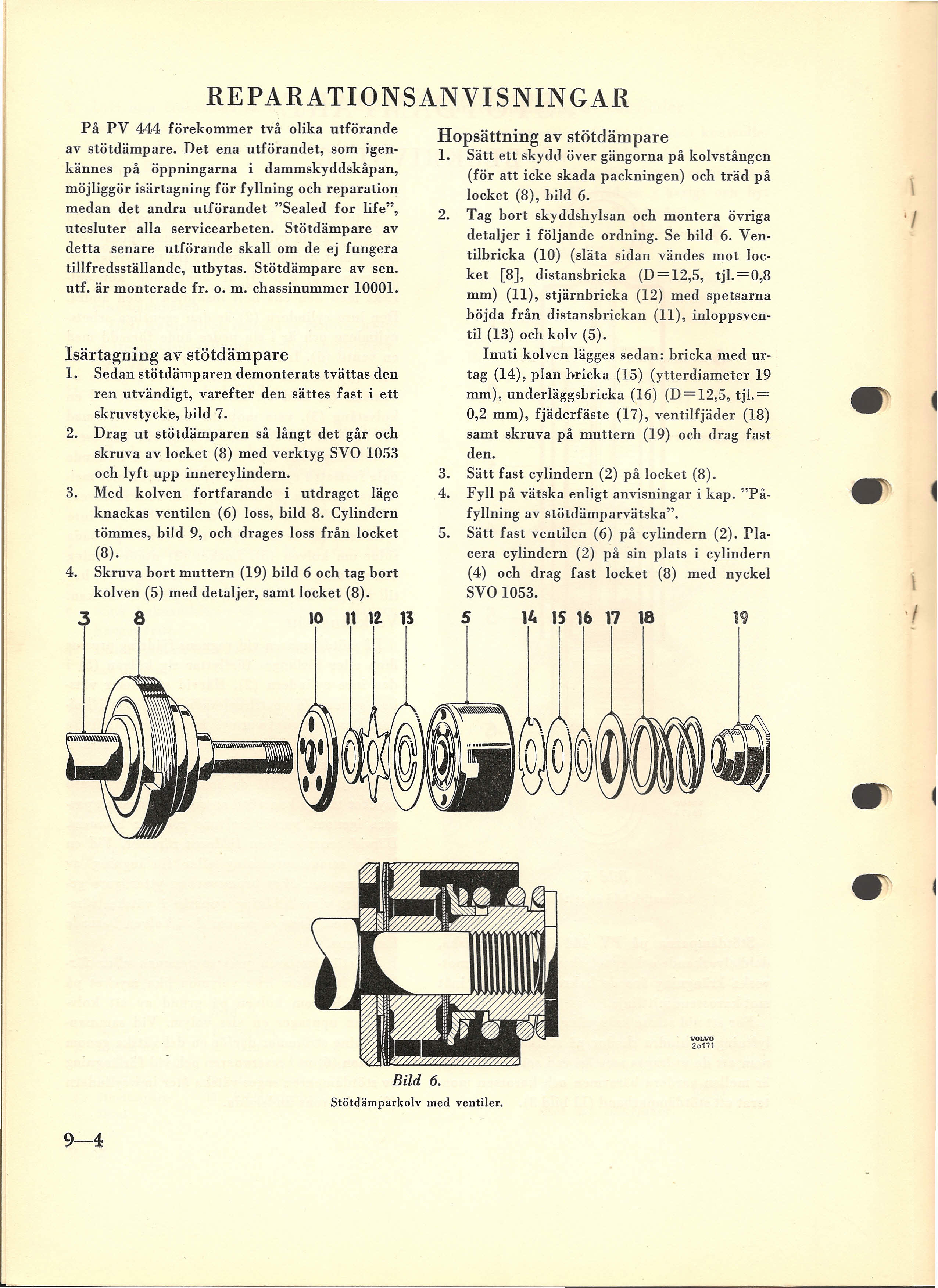 REPARATIONSANVISNINGAR På PV 444 förekommer två olika utförande av stötdämpare.