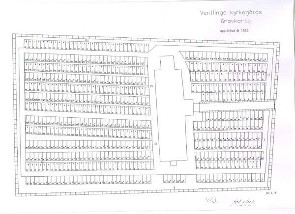 N VI IV II Ingång III I Ingång Uppställningsplats för äldre vårdar V Ingång Kyrkopark Ventlinge gravkarta Minnes lund Beskrivning av kyrkogården idag Allmän karaktär Gravplatserna ligger utlagda norr