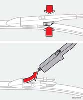 09 Underhåll och service 09 Torkarblad Byte av vindrutetorkarblad Byte av strålkastartorkarblad 1 OBS Tänk på att torkarbladet på
