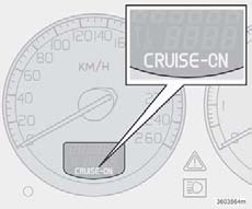 Konstantfarthållaren kan inte kopplas in vid hastigheter under 30 km/h eller hastigheter över 200 km/h. Öka eller minska hastigheten Öka eller minska den låsta hastigheten genom att trycka in + eller.