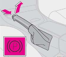 Om bilen parkeras i utförsbacke, vrid hjulen i riktning mot trottoarkanten. Ratten kan ställas in i höjd- och längsled. Tryck ner reglaget på rattstångens vänstra sida.