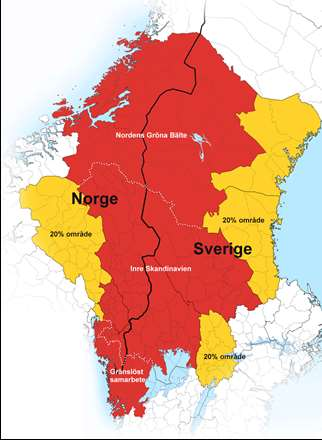 SLUTTRAPPORT 6(44) 2. Projektets bakgrund Til venstre og under: Kart som viser prosjektområdet og deltagende kommuner i Dalarna og Hedmark.