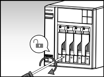 När haken är säkrad kan du låsa den på plats med hjälp av diskbrickans lås. Using a flathead screwdriver, turn the lock counterclockwise to lock the latch mechanism.