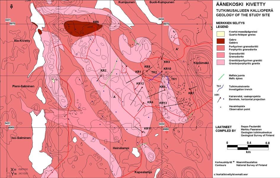 C.3 Kivetty C.3.1 Geologi med mera Se kapitel 3 (avsnitt 3.3.3) och figur C-3. C.3.2 Hydrogeokemi Från Kivetty finns hydrogeokemiska analyser från 31 sektioner fördelade på åtta borrhål.