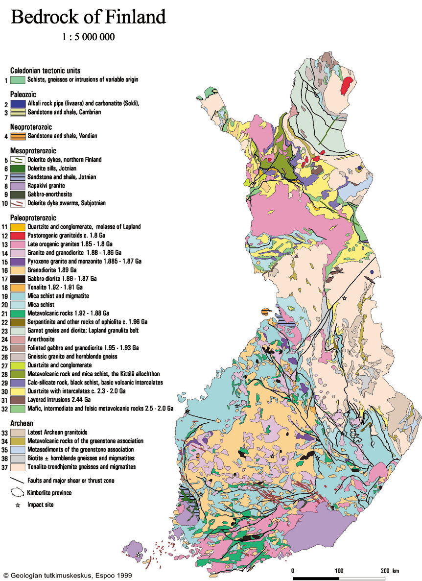 Figur 2-2. Berggrundskarta över Finland.