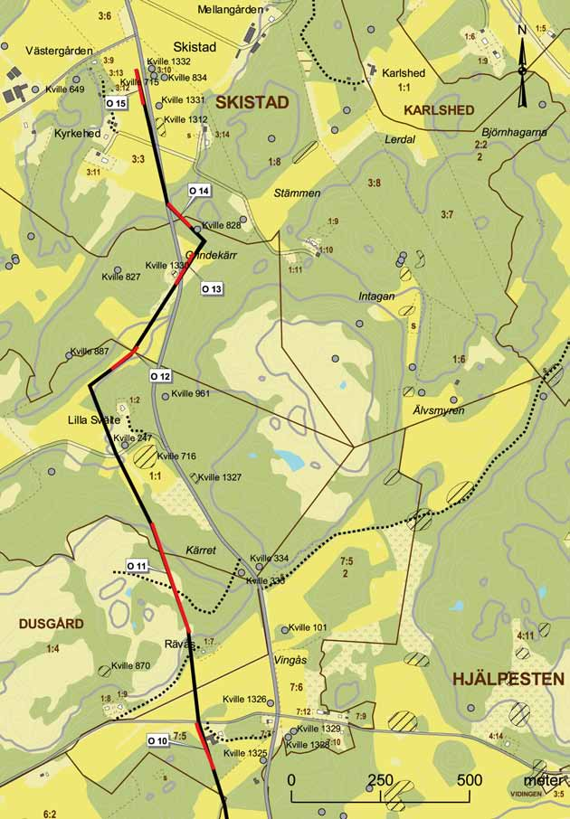 Optisk telekabel Svenneby Skistad 11 Figur 6: Utsnitt ur GSD-Fastighets kartan, 9A 1i. Område 10 15.