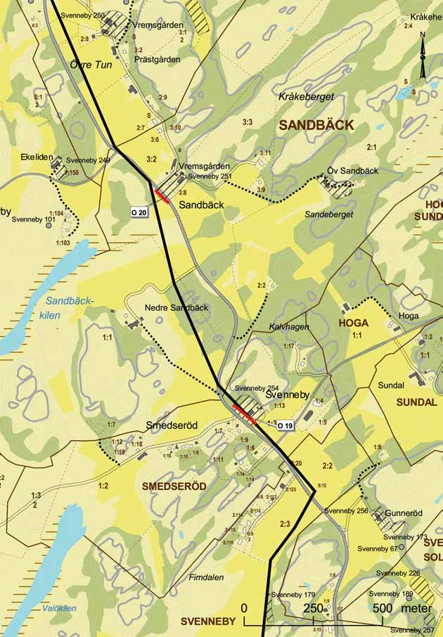 Optisk telekabel Svenneby Skistad 7 Figur 2: Utsnitt ur GSD-Fastighets kartan, blad 8A 9h, Område 19-20.