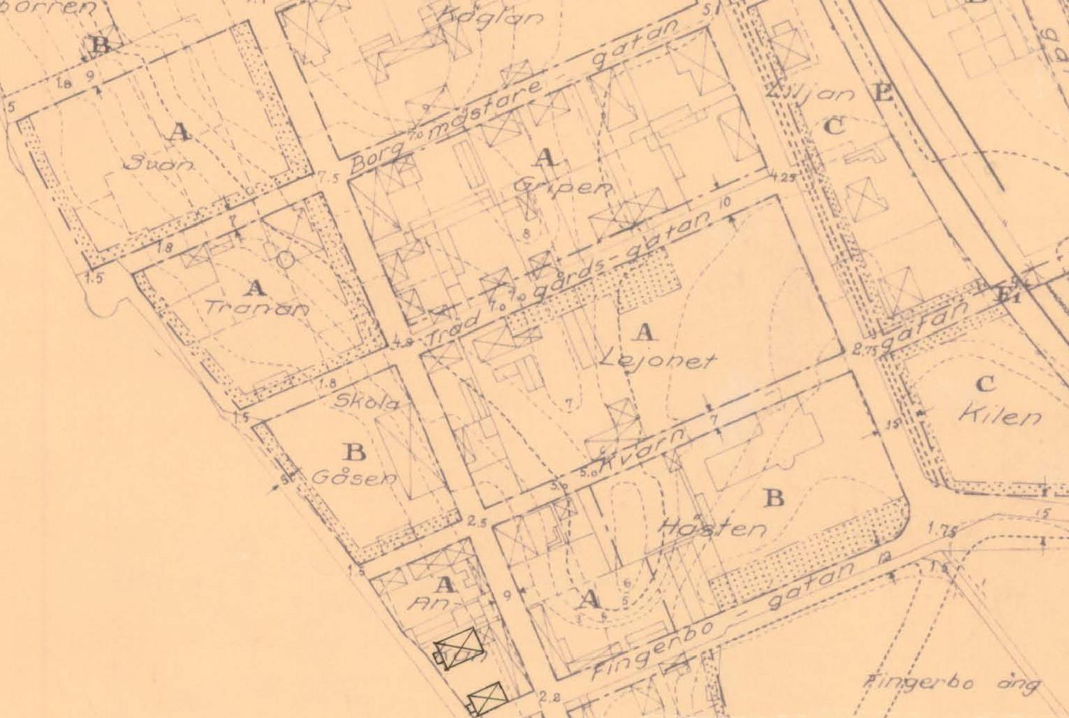 Fig. 3: Stadsplan för Lindesbergs stad från 1925. Gäller idag som detaljplan för det aktuella planområdet.