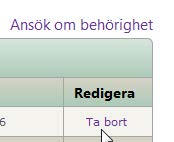 2.2.3.2 Ta bort behörighet I översikten över behörigheterna för alla tilldelade behörigheter finns det en Ta bort länk. Klickar man på den får man upp en bekräftelseruta.