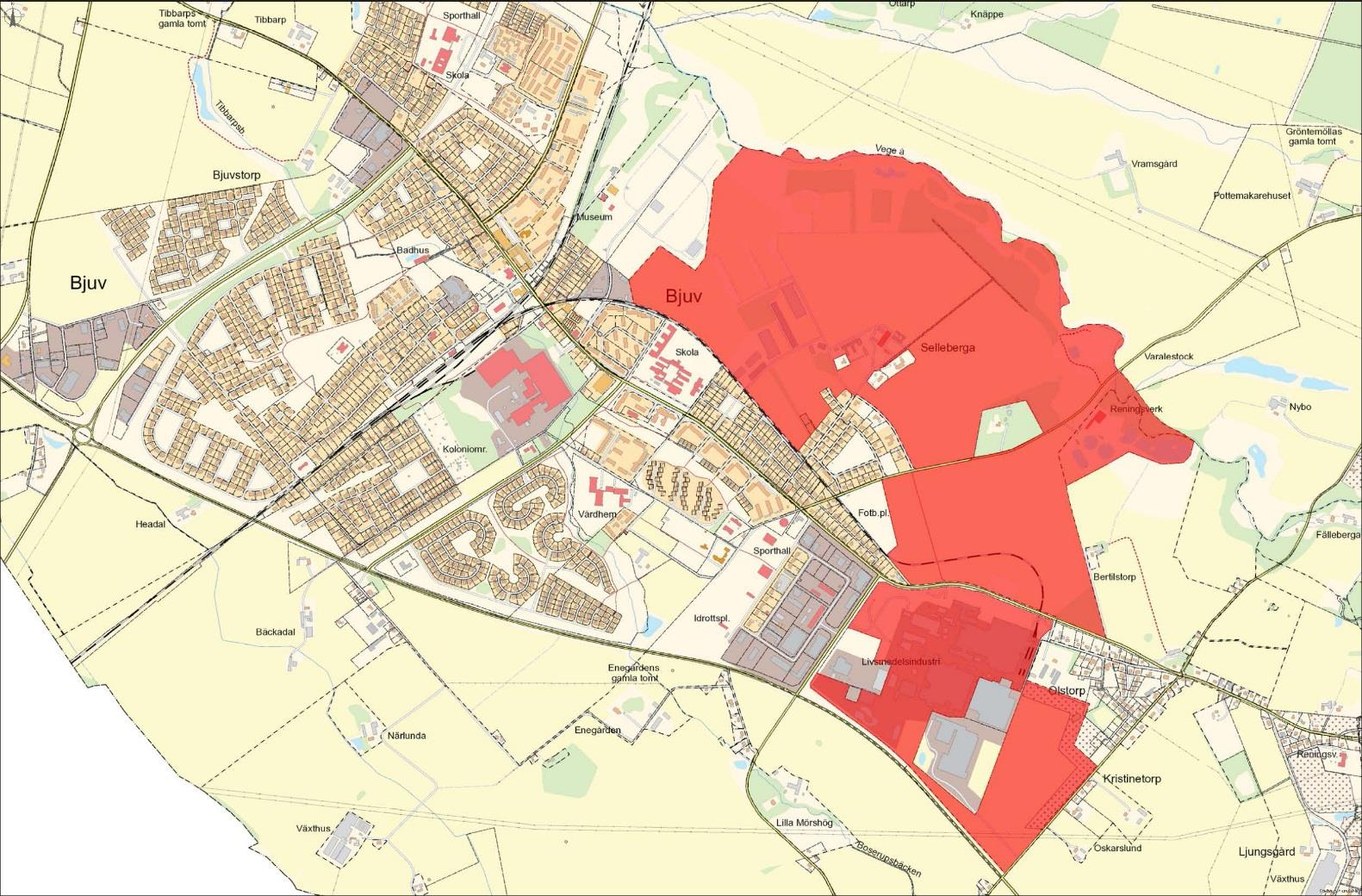 Bild över Bjuv med fabrik och vilka