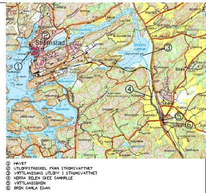 Karta från en översvämningskartering av Skee hösten 2014 åt Strömstads kommun.