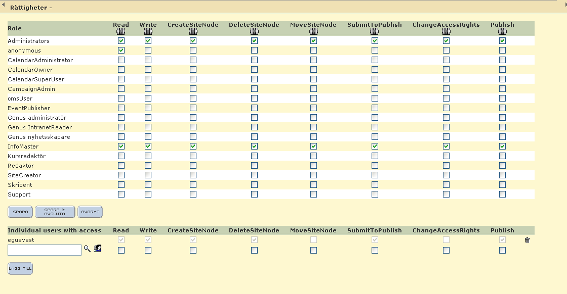 alla aktivitetstyperna (=bocka för alla kolumner). Klicka på SPARA. OBS!