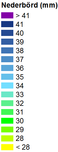 5.7 Maximal dygnsnederbörd Observerat 1961-1990 Indexet är ett mått på årets största dygnsnederbörd.