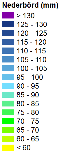 5.8 Maximal 7-dygnsnederbörd Observerat 1961-1990 Indexet är ett mått på årets största 7-dygnsnederbörd. Resultaten presenteras som medelvärden över angiven period.