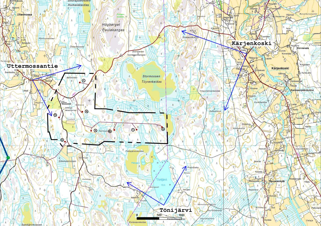 På bilderna är placeringarna desamma som i MKB:n och jämfört med det har kraftverk nr 3 flyttats till högra sidan om kraftverk 4. Uttermossavägen Figur 38.