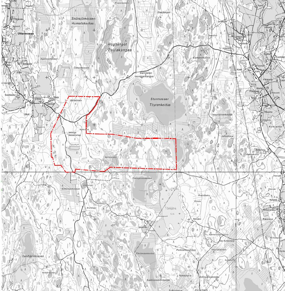 105, TEKN 16.9.2015 17:00 / Pykälän liite: Planbeskrivning_teknisk justering 28.8.2015 4.9.201 DELGENERALPLAN FÖR UTTERMOSSA VINDKRAFTSPARK - PLANBESKRIVNING Figur 2. Avgränsning av planeringsområdet.