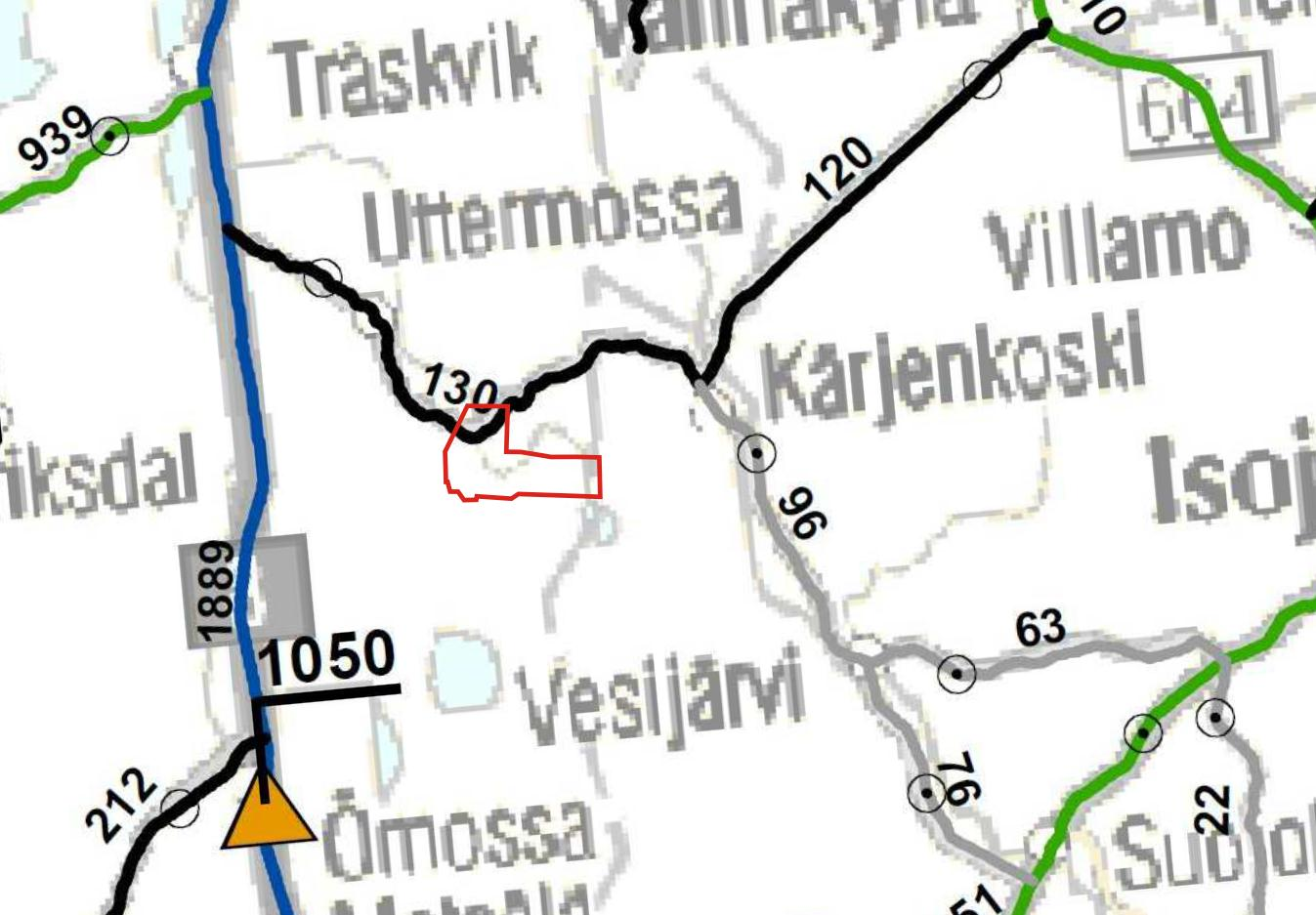 105, TEKN 16.9.2015 17:00 / Pykälän liite: Planbeskrivning_teknisk justering 28.8.2015 4.9.201 DELGENERALPLAN FÖR UTTERMOSSA VINDKRAFTSPARK - PLANBESKRIVNING Figur 4. Karta över trafikmängden 2012.