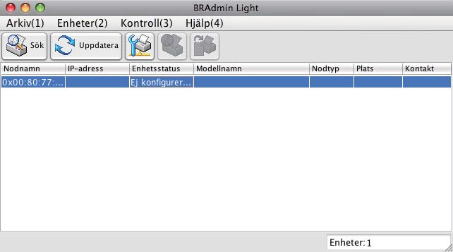 DHCP/BOOTP/RARP-server, visas enheten som Ej konfigurerad i BRAdmin Light.