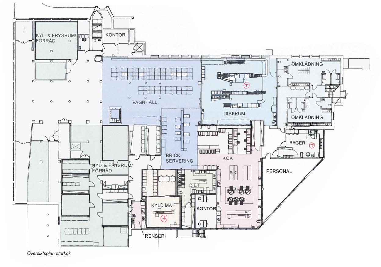 5 SAHLGRENSKAS KÖK EFTER OMBYGGNAD Bild 3. Layout av SU:s storkök efter ombyggnad. Det nya köket tillagar och serverar nylagad mat till patienterna och till restauranggästerna.