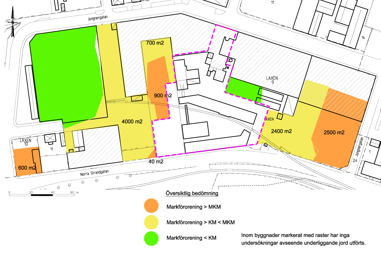 2016-05-12 PM Saneringskostnader 160512.docx Figur 2: Bedömd förorenat område i västra och östra delen. Tabell 2: Översiktlig kostnadskalkyl, entreprenadkostnad för övriga ytor.