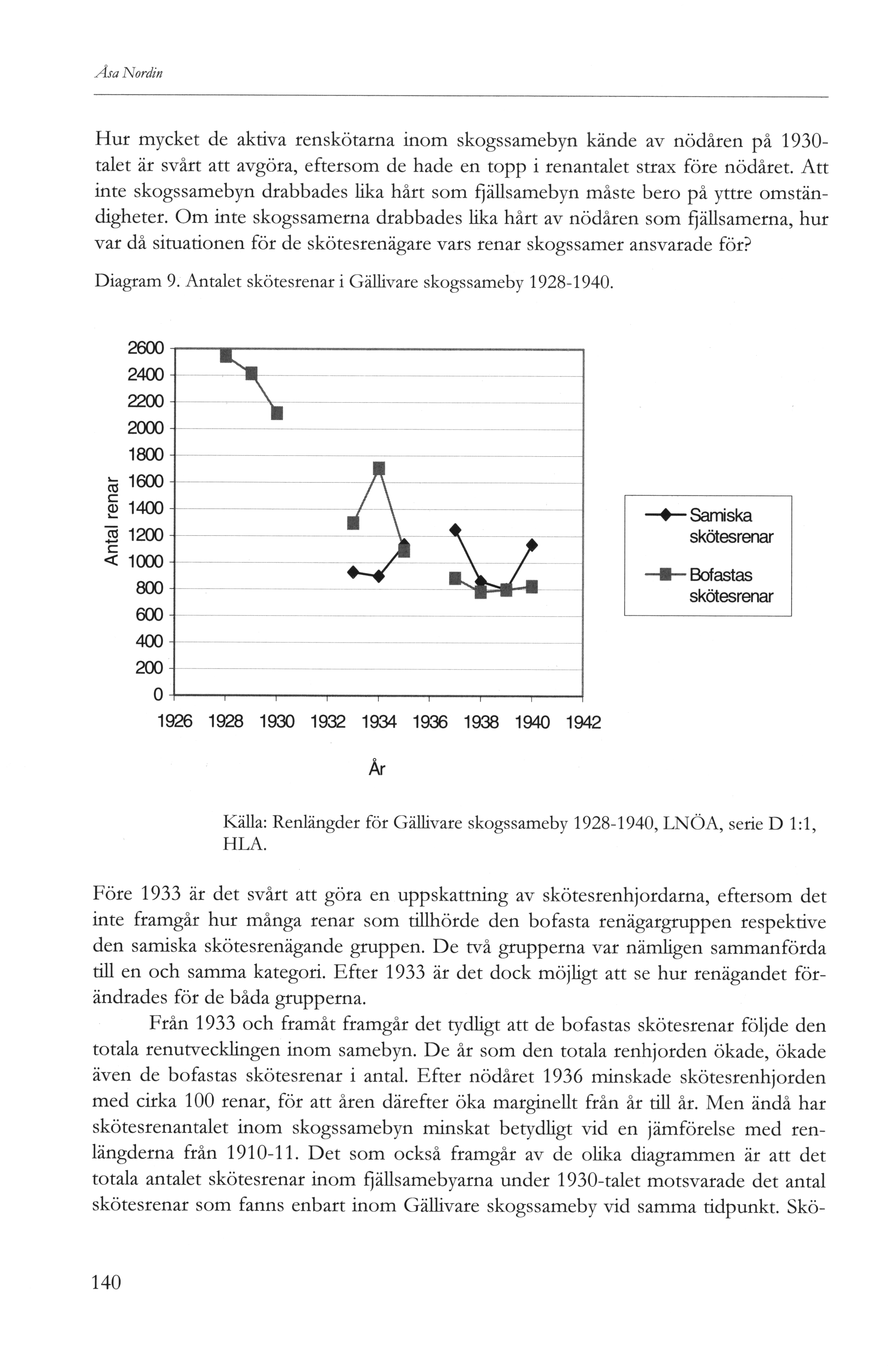 Åsa Nordin Hur mycket de aktiva renskötarna inom skogssamebyn kände av nödåren på 90- talet är svårt att avgöra, eftersom de hade en topp i renantalet strax före nödåret.