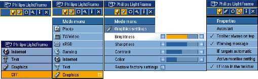 Produktinformation När du är klar, klicka på lägesknappen för att lämna menyn. 4. Snabbvalsknapp för LightFrame TM Snabbvalsknappen för LightFrame TM sitter på framsidan av LightFrame TM DR-skärmen.