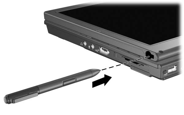 Penna- och kommandokontroller (bara Tablet PC-modeller) Använda pennhållaren Du skyddar pennan när du inte