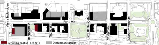 Stadspartier 1 Storgatan stadens gamla entré- och genomfartsgata Storgatan med det Wiknerska bostads- och affärshuset ritat av Erik Eriksson 1916. I bakgrunden stadens första höghushotell från 1991.