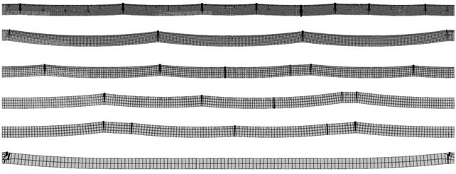6 Resultat 10 8 6 4 4 2 Figur 6.19 Sprickmönster och deformation av 120 mm hög platta med antal element i platthöjden: 10, 8, 6, 4, 4, 2. 18 12 10 8 6 4 Figur 6.