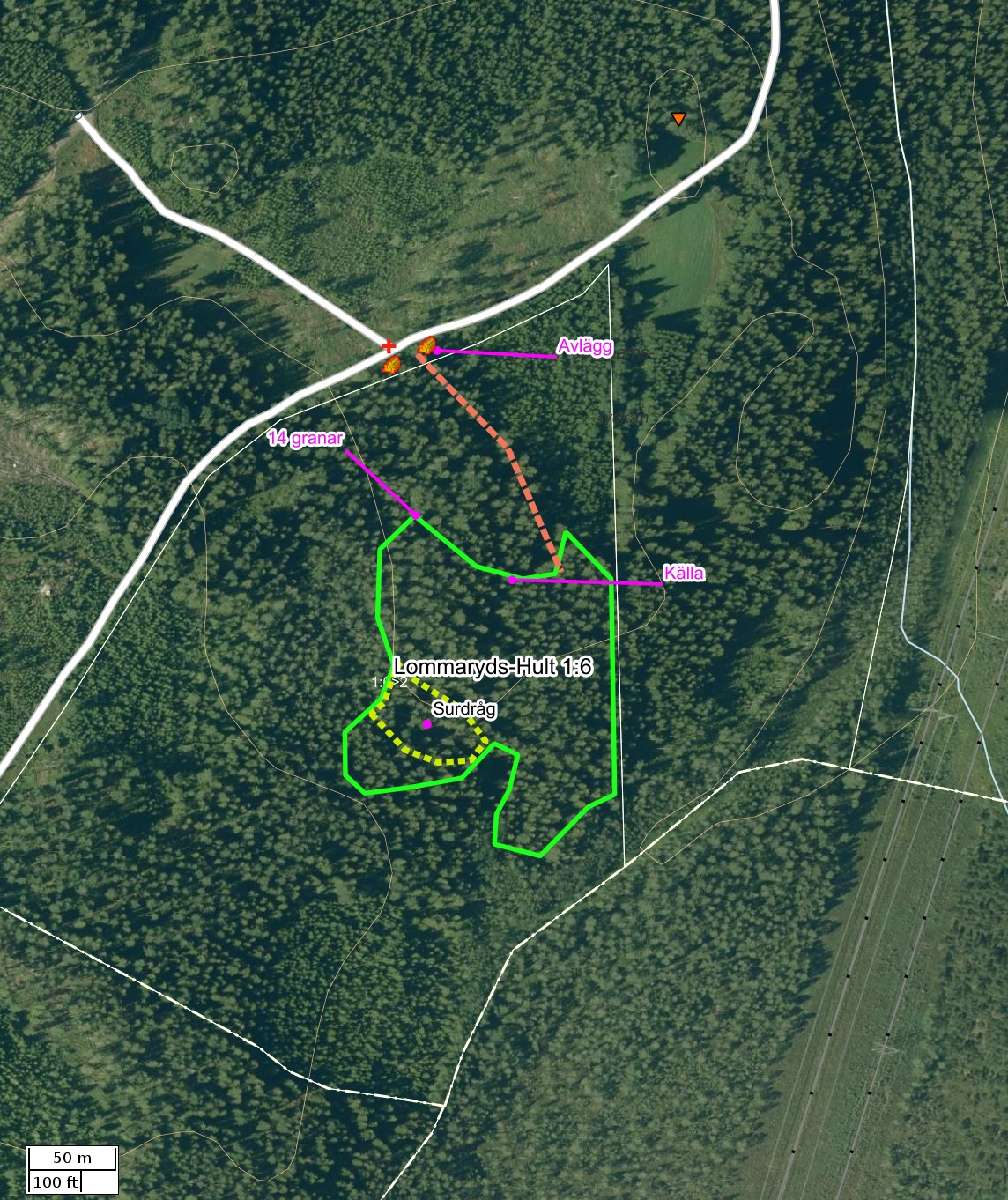 Traktdirektiv 2016-11-28 14:26 Lommaryds-Hult 1:6 Hushållningssällskapet Skog Detaljkarta Skala: ~1:3000