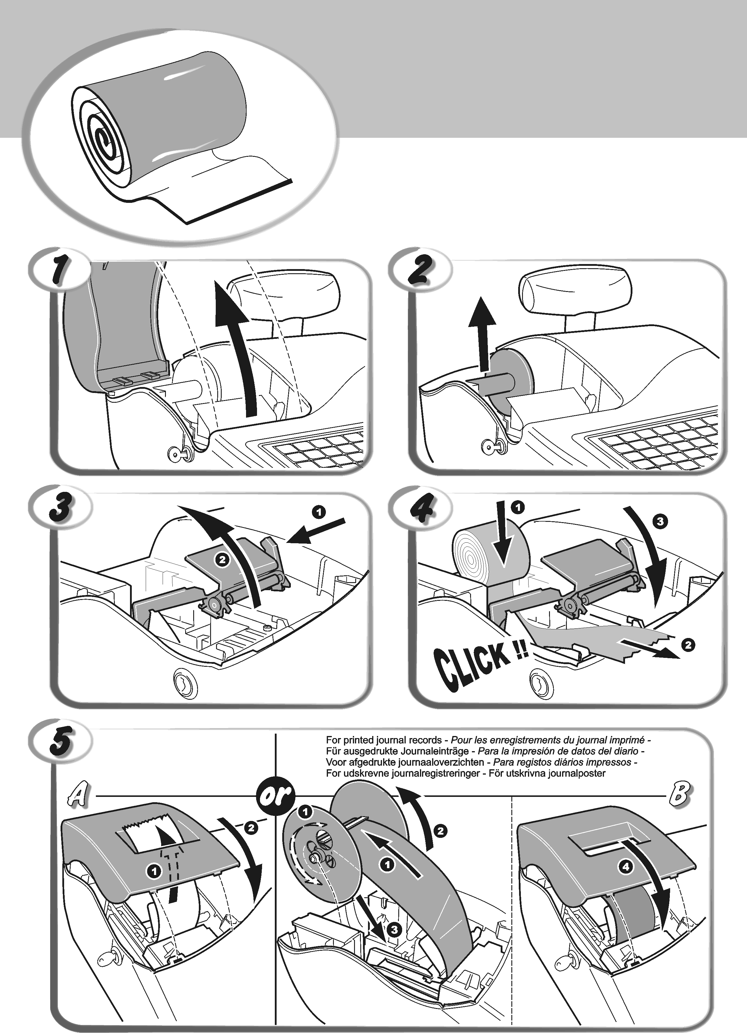 LOADING THERMAL PAPER INSTALLATION DU PAPIER THERMIQUE EINLEGEN VON THERMOPAPIER CARGA DEL PAPEL