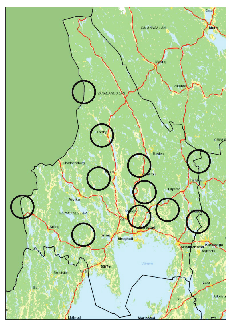 LÄNSSTYRELSEN VÄRMLAND 2 Resultat från lodjursinventeringen 2.1 Familjegrupper Totalt kvalitetssäkrades nio familjegrupper av lodjur i Värmlands län vintern 2013/2014.